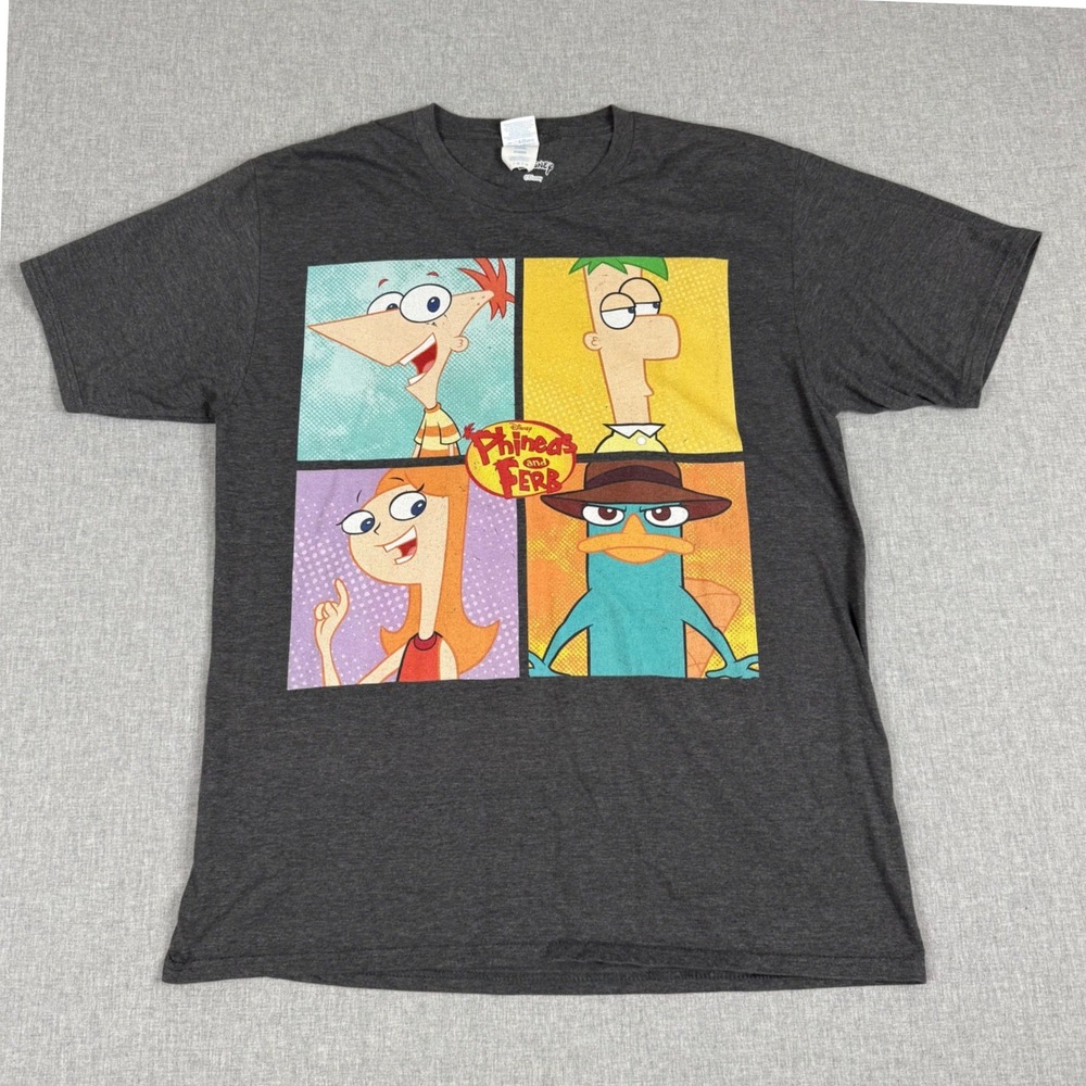 Disney Phineas and Ferb Charcoal Gray Graphic T-Shirt Large Perry the Platypus
